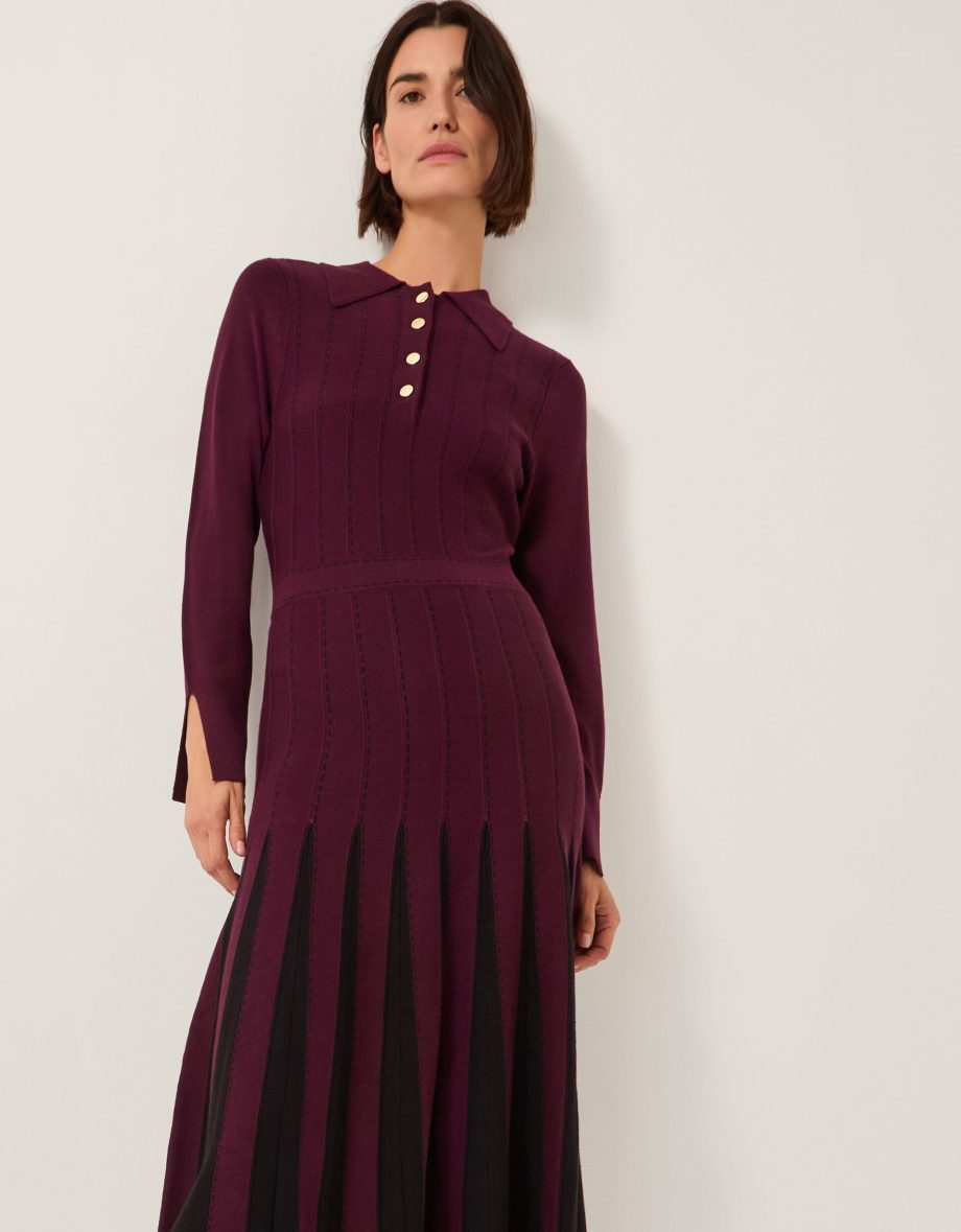 Prue Knit Pleated Shirt Dress Red