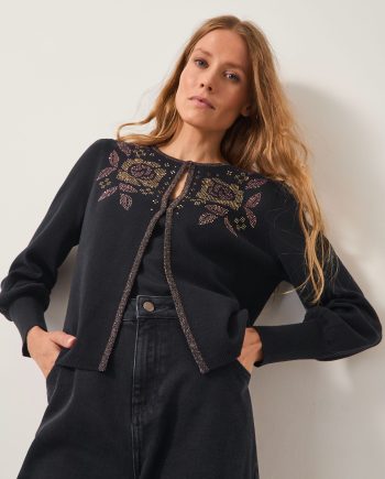 Hal Floral Hotfix Cardigan Black