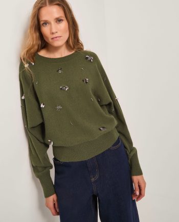 Sable Sequin Embellished Jumper Green