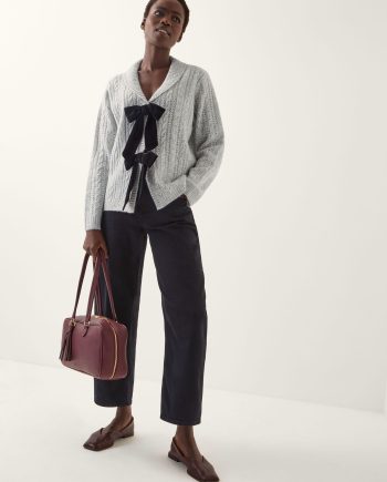 Bria bow cable knit cardigan grey