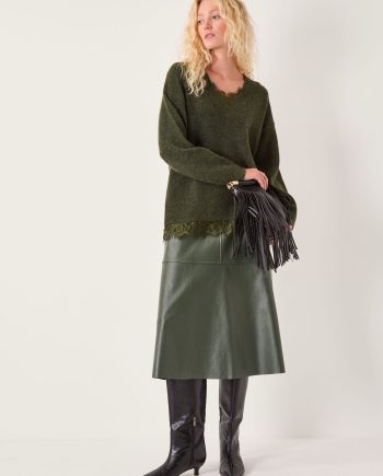 Leanne lace v-neck jumper green