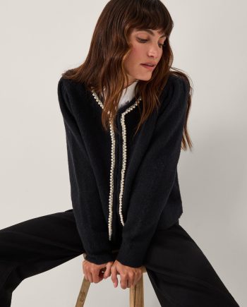 Pia pearl embellished cardigan blue