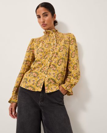 Mabel Paisley Jersey Frill Shirt Yellow