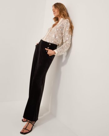 Vera wide leg velvet trousers black