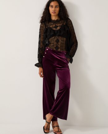 Vera Wide Leg Velvet Trousers Red