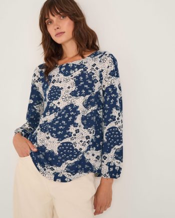 Alison Abstract Floral Jersey Top Blue