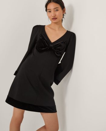 Blair velvet bow long sleeve mini dress black