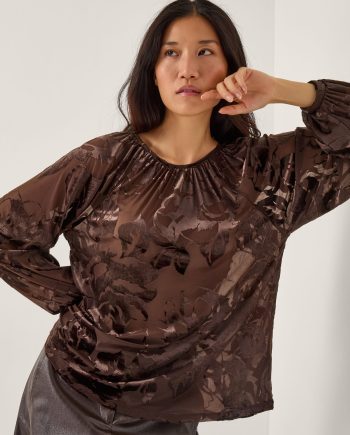 Dua floral devore blouse brown