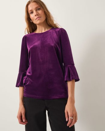 Valerie frill sleeve stretch jersey top red