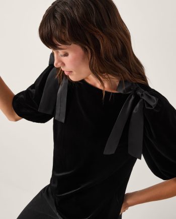 Vittoria Bow Velvet T-Shirt Black