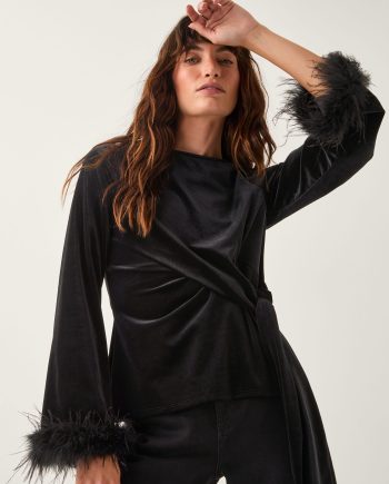 Freya feather velvet top black