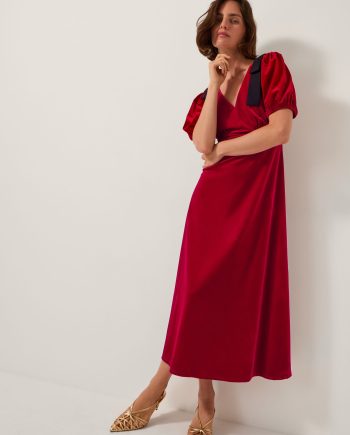 Betty bow velvet midi dress red