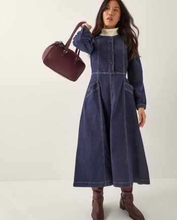 Vivian button denim midi dress blue