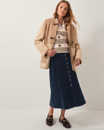 Jamie Button Corduroy Midi Skirt Blue