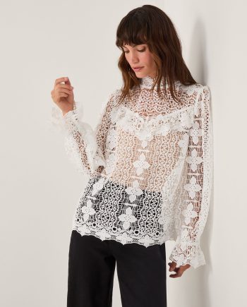 Phoebe sheer lace blouse white