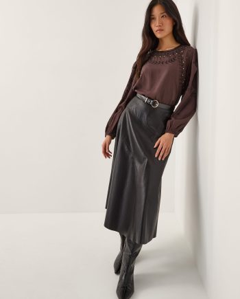 Isabelle floral embellished top brown