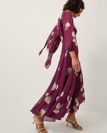 Amber Floral Print Midi Dress & Scarf Red
