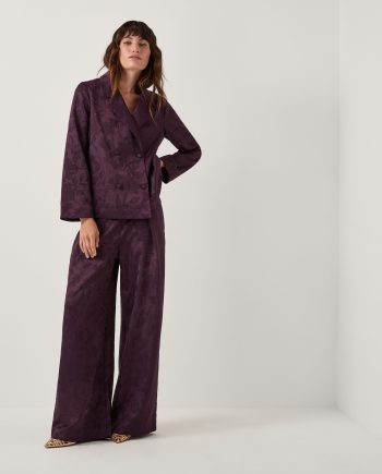Rory floral satin wide leg trousers purple
