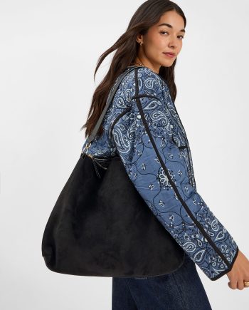 Large Slouchy Suedette Shoulder Bag Black