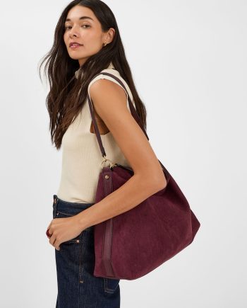 LARGE SLOUCHY SUEDETTE SHOULDER BAG RED