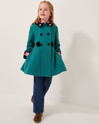 Contrast Double-Breasted Velvet Coat Teal