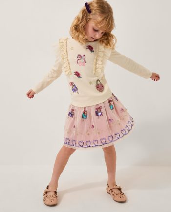 Ruffle top & embellished skirt set ivory