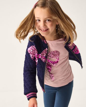 Sequin Bow Bomber Jacket Blue