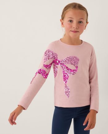 Sequin Bow Long Sleeve Top Pink