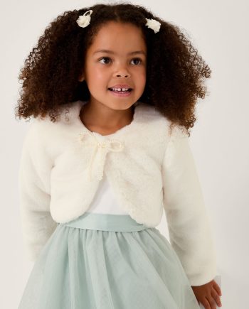 Marie bow faux fur shrug ivory