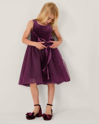 Velvet bow party dress purple