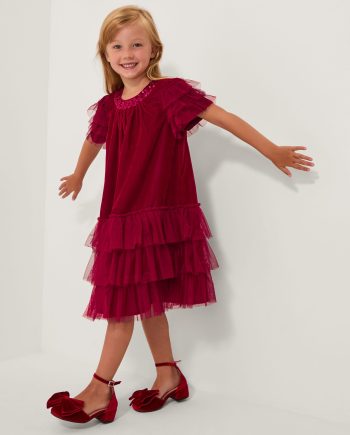 Alexandra velvet ruffle party dress red