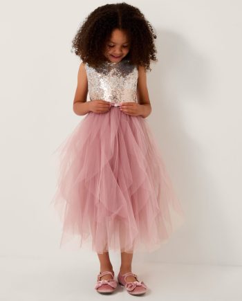Simone sequin tulle ruffle dress pink
