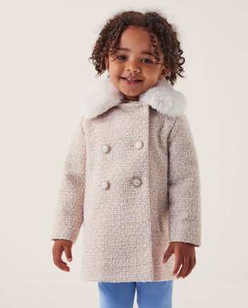 Baby tweed faux fur collar coat cream