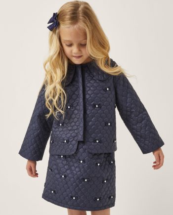 Bow Quilted Collar Jacket Blue