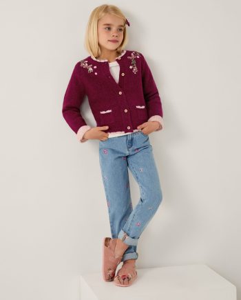 Floral Embroidered Cardigan Red