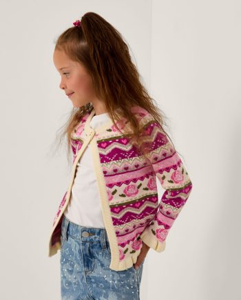 Floral Fair Isle Cardigan Pink
