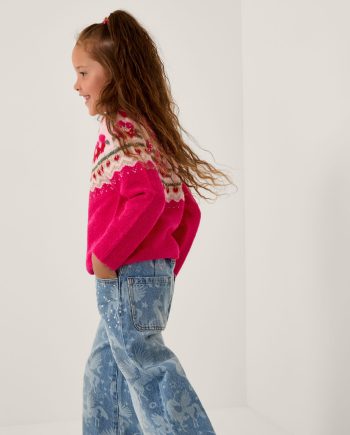 Rhinestone Floral Fair Isle Jumper Pink