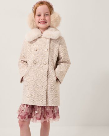Detachable collar tweed coat cream