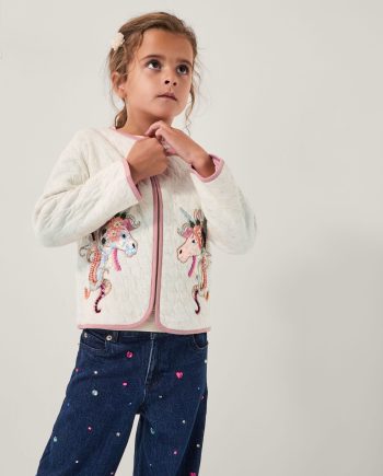 Unicorn embellished quilted jacket ivory