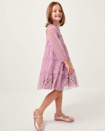 Floral Bow Embellished Tulle Dress Purple