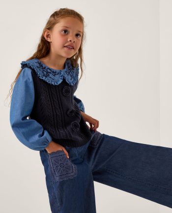 2-in-1 knitted chambray top blue