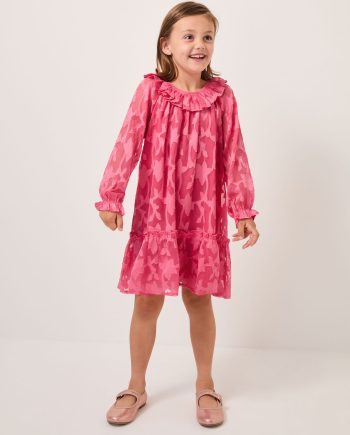 Floral burnout long sleeve dress pink