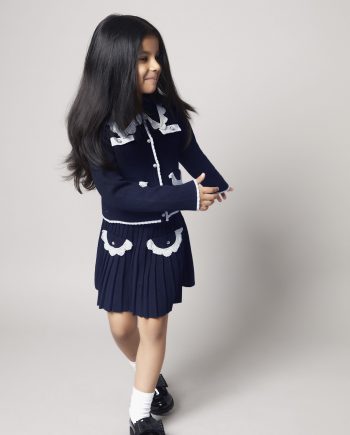 Crochet Knit Pleated Skirt Blue