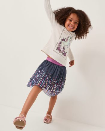Cosmic stamp unicorn top & skirt set purple