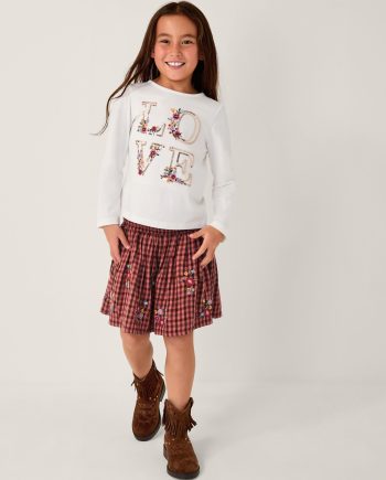 Love Top & Gingham Skirt Set Ivory