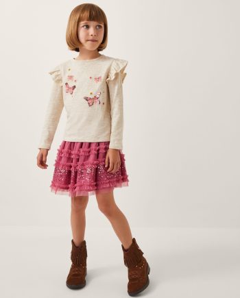 Sequin butterfly top & tulle skirt set pink