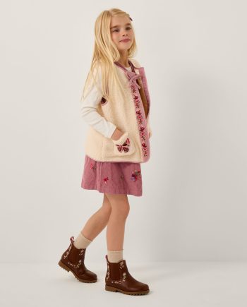 Butterfly Embroidered Faux Shearling Gilet Ivory