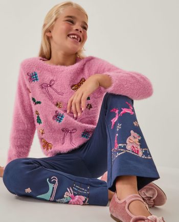 Embellished fuzzy christmas jumper pink