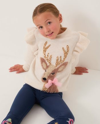 Christmas deer knit jumper cream