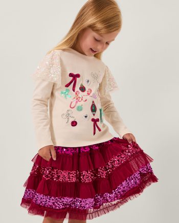 Fa la la embellished christmas top ivory